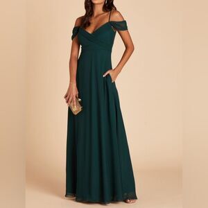 Birdy Grey Spence Convertible Maxi Dress Chiffon Emerald Green Off Shoulder M
